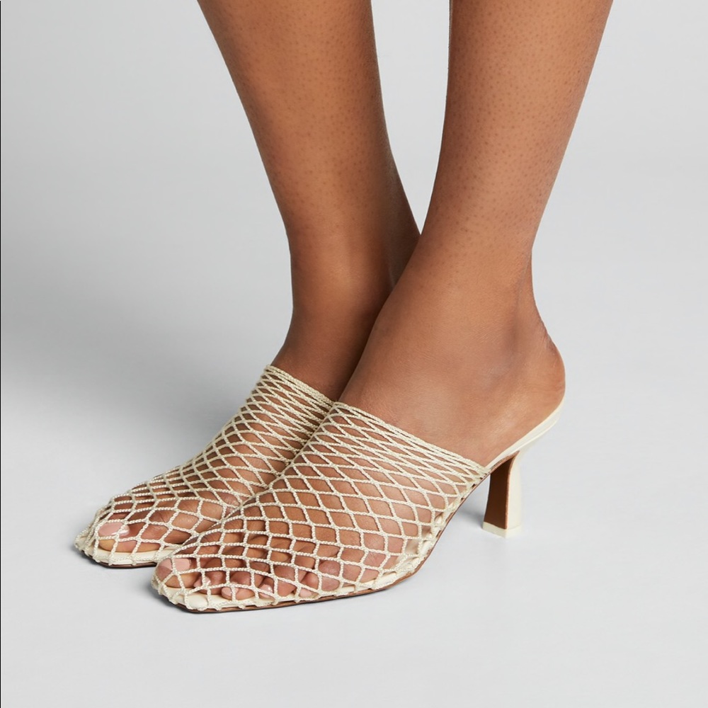 NEOUS Bophy Leather Net Slide Mules in White